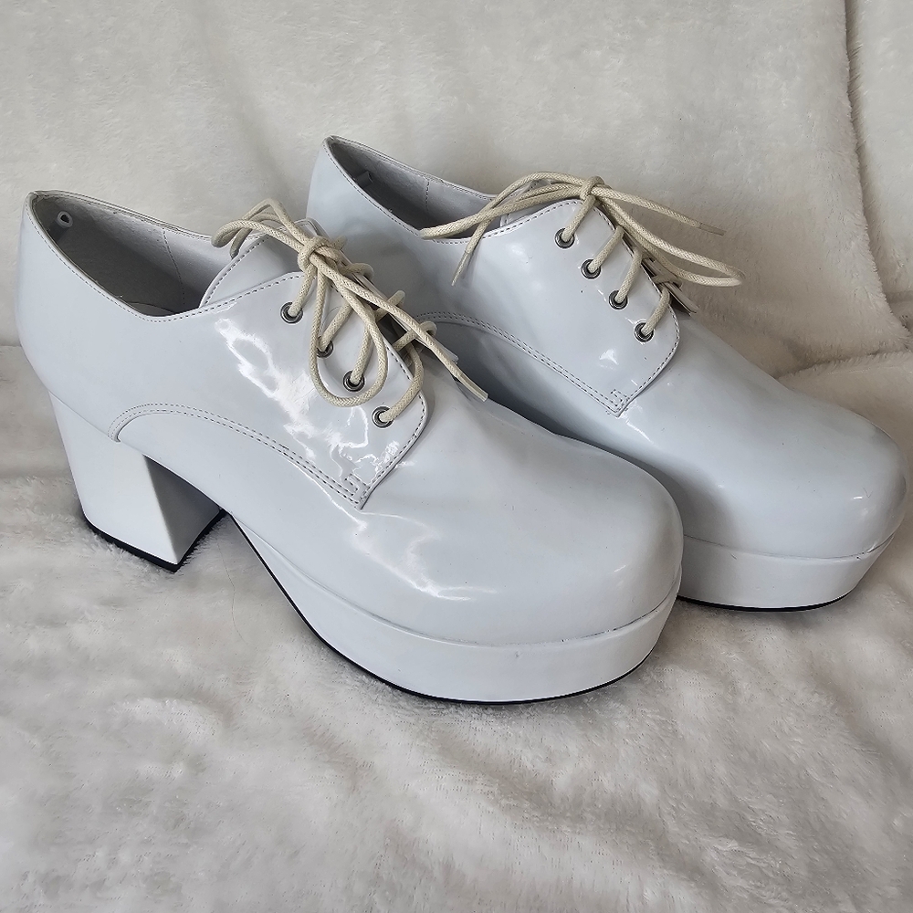 1031 Mens White 3" Heel Platform Lace Up Disco Pimp Shoes SIZE 11/12